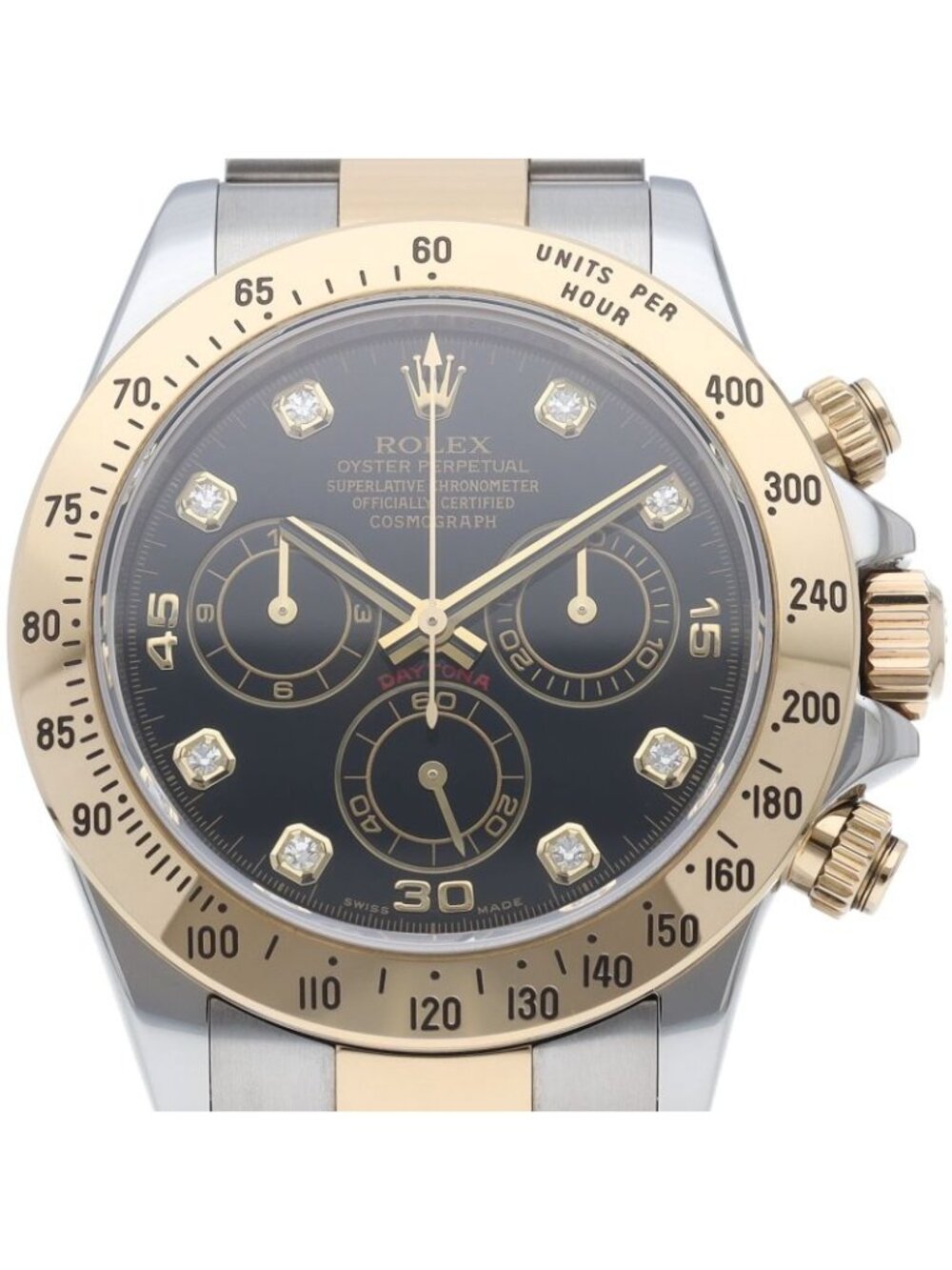 Rolex Cosmograph Daytona Watch Diamond 18K Yellow Gold SS Black